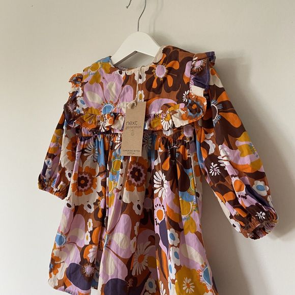 Next Floral Retro Collared 60s 70s Vintage Style Dress 12-18 New With Tags - Picture 4 of 9
